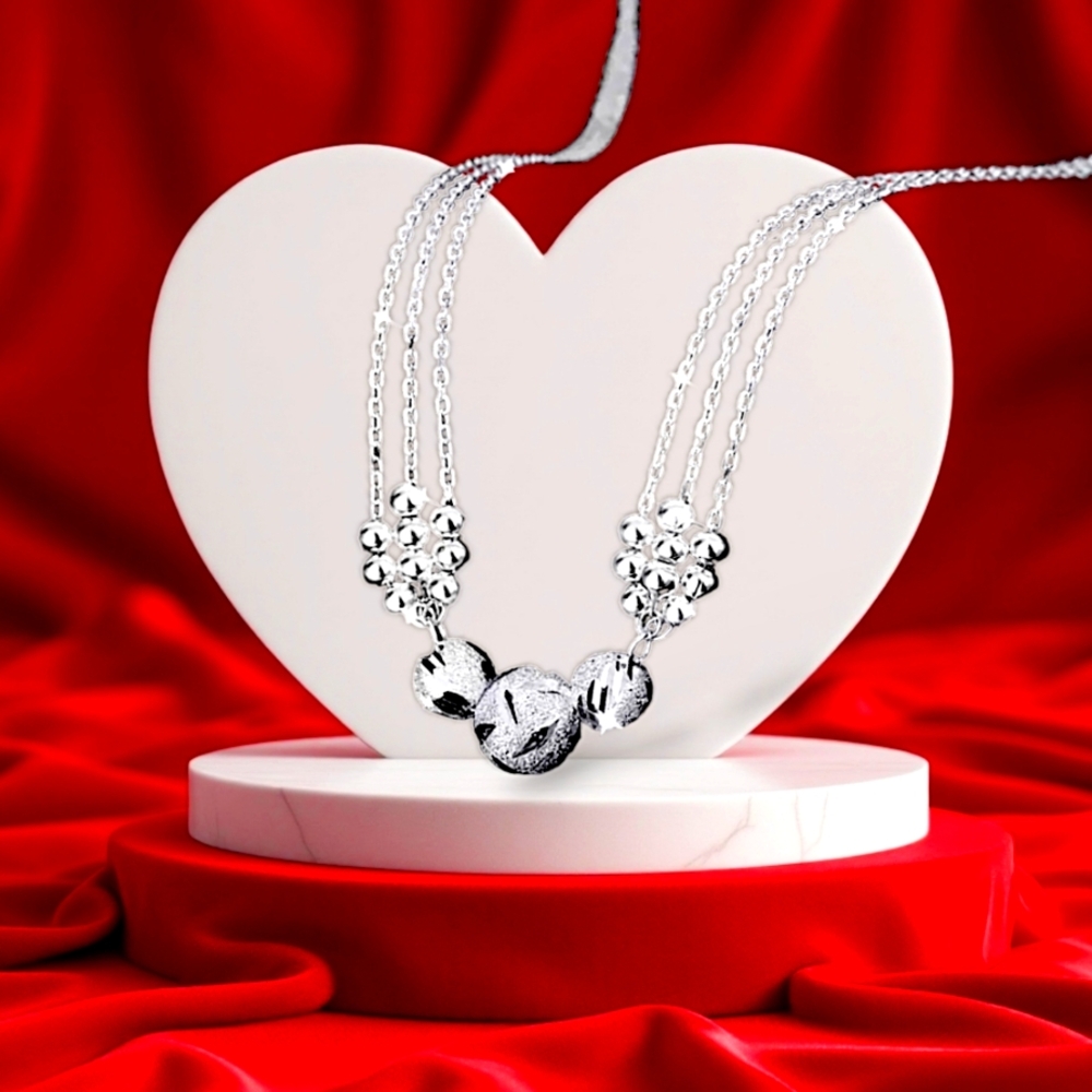 Silver Plated, Simple Multi-layer Chain w/Round Beads